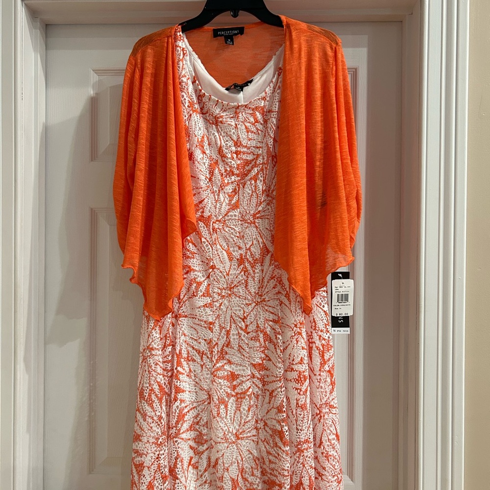 Coral and White Floral Dress with Cardigan